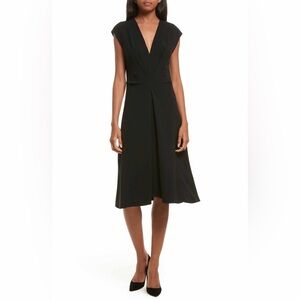 New Theory Admiral Crepe V-neck Black Midi dress Sz4 MSRP:$385